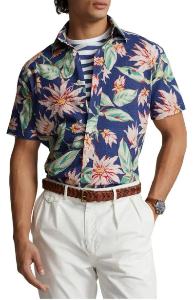 Polo Ralph Lauren Seersucker Short Sleeves Shirt In Navy