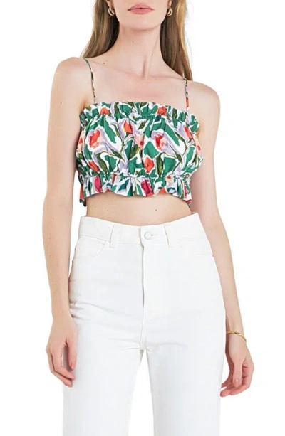English Factory Floral Crop Camisole In Green Multi