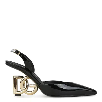 Dolce & Gabbana Pointed Toe Dg Heel Slingbacks In Black