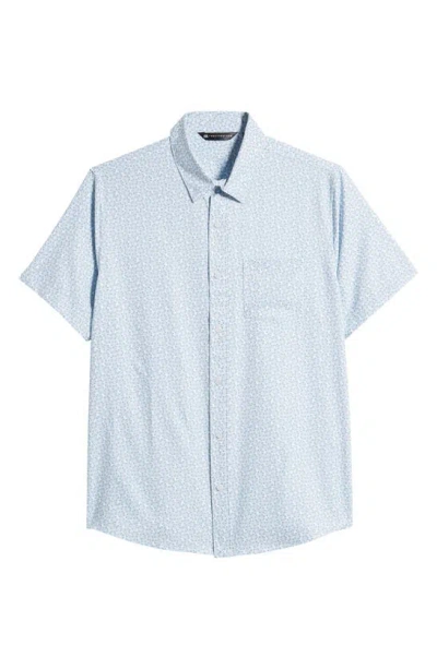 Travismathew Country Mile Short Sleeve Button-up Shirt In White/ Blue