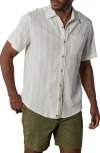 The Normal Brand Freshwater Short Sleeve Button-up Shirt In Ivory Crinkle Dobby