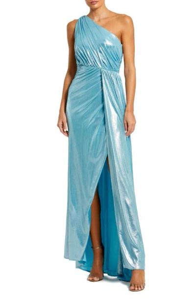 Ieena For Mac Duggal One-shoulder Grecian Gown In Ice Blue