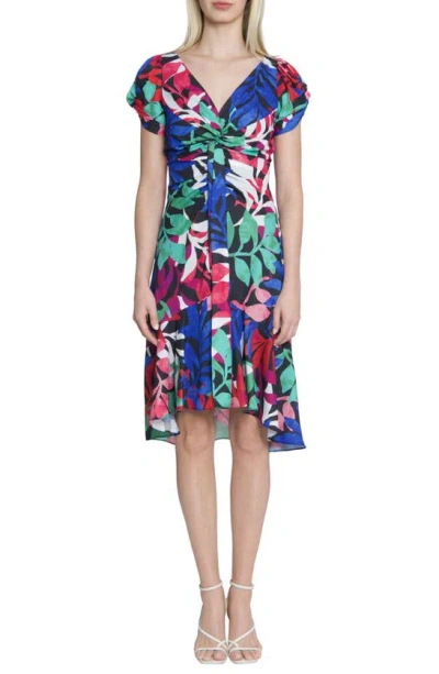 Maggy London Drape Front Midi Dress In Black/ Blossom Pink