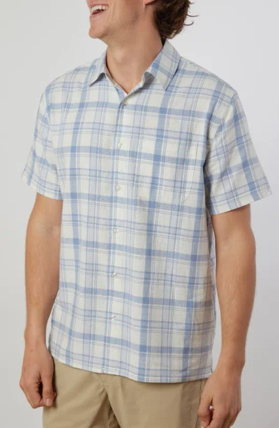 Rainforest Old Harbour Plaid Cotton Short Sleeve Button-up Shirt In Blue/ White