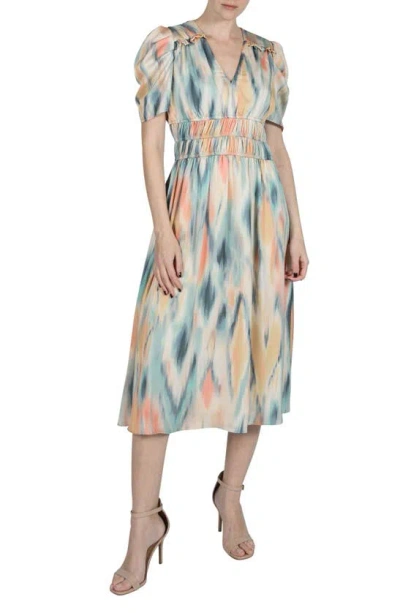 Julia Jordan Abstract Print Midi Dress In Beige Multi