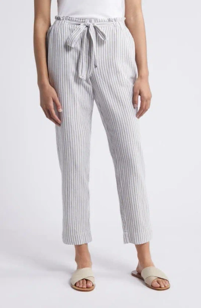 Beachlunchlounge Giavanna Stripe Tapered Linen & Cotton Trousers In Sage Leaves