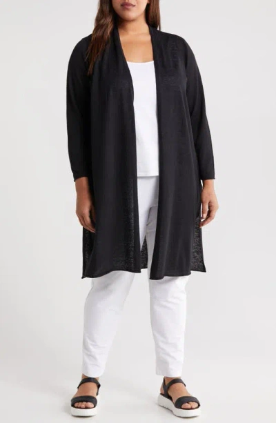 Eileen Fisher Organic Linen & Organic Cotton Longline Cardigan In Black
