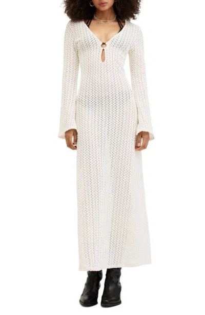 Allsaints Karma Open Stitch Long Sleeve Dress In Chalk White