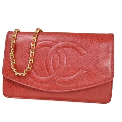 Pre-owned Chanel Wallet On Chain Red Leather Handbag ()