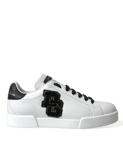Dolce & Gabbana Black & White Leather Low Top Men's Sneakers In Black/white