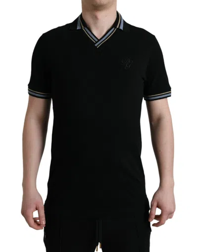 Dolce & Gabbana Elegant Black V-neck Polo Men's Tee