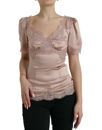 Dolce & Gabbana Elegant Floral Lace Silk Blouse In Pink