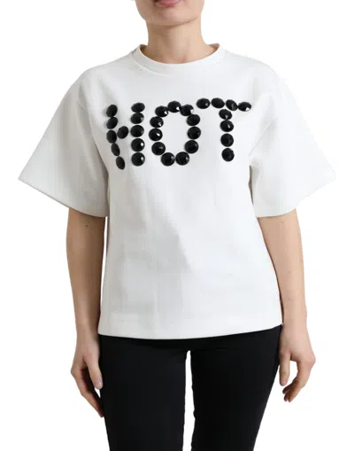 Dolce & Gabbana Embellished Crew Neck Fashion Women's Tee In White