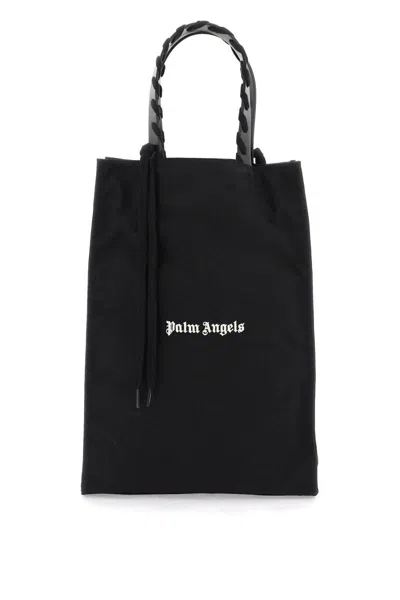 Palm Angels Logo Printed Lace-up Detailed Tote Bag In Nero