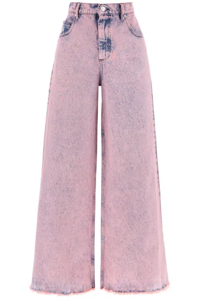 Marni Wide Leg Jeans In Overdyed Denim In Rosa