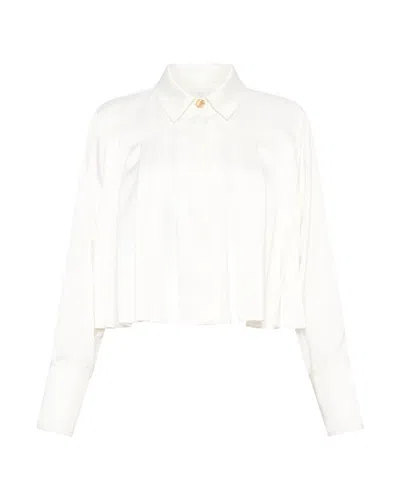 Aje Estrade Pleated Crop Shirt In White