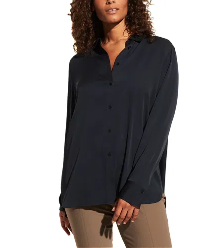 Vince Plus Slim Fitted Silk-blend Blouse In Blue