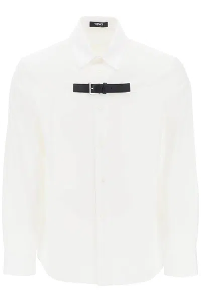 Versace Leather Strap Shirt In Bianco