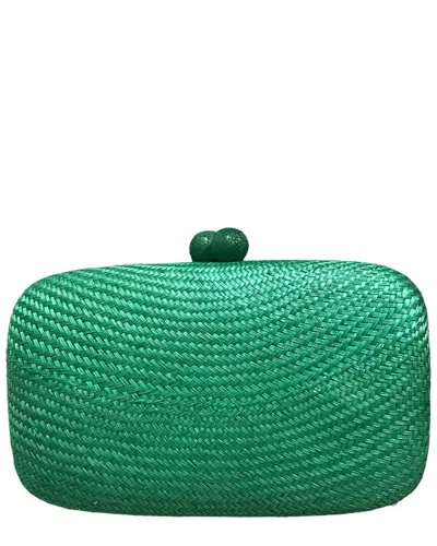 Serpui Rose Bun Straw Clutch In Green