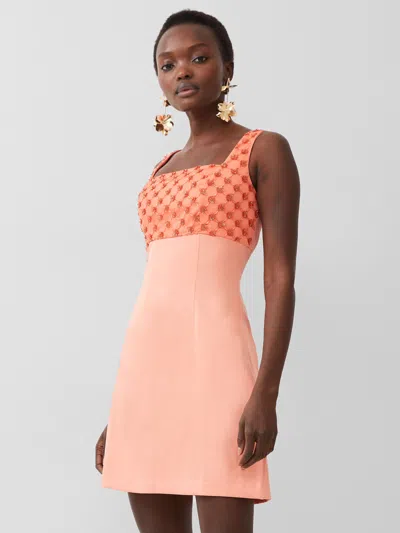 French Connection Embroidered Darcy Crepe Mini Dress Coral In Orange