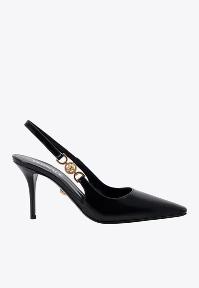Versace Patent Leather Slingback With Medusa '95 Detail In Black