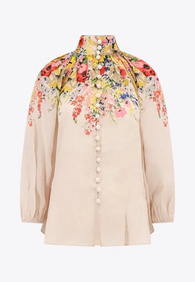 Zimmermann Floral Print Blouse In Ivory