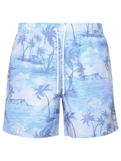 Palm Angels 'sunset' Blue Polyester Swimsuit Man