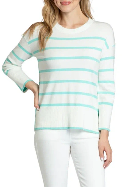 Apny Half & Half Stripe Crewneck Sweater In Mint Multi