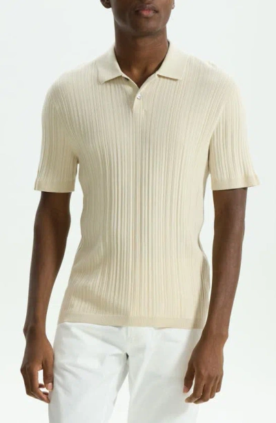 Theory Damian Variegated Rib Cotton Blend Polo Jumper In Sand