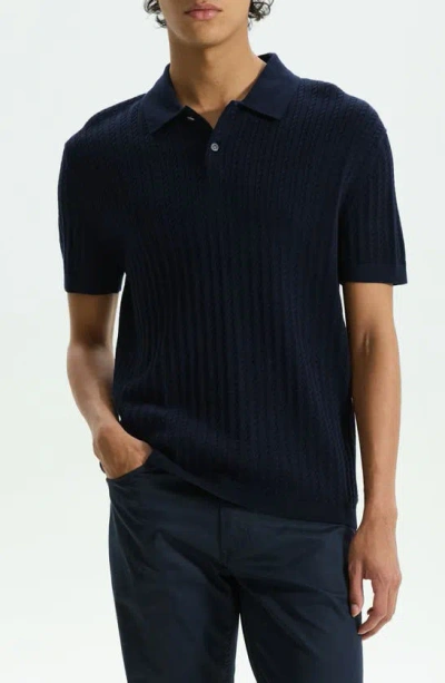 Theory Cable Short Sleeve Cotton Blend Polo Sweater In Baltic