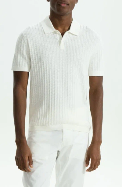 Theory Cable Short Sleeve Cotton Blend Polo Sweater In Ivory