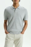 Theory Cable Short Sleeve Cotton Blend Polo Sweater In Light Gray Heather