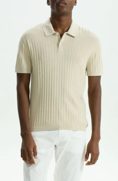 Theory Cable Short Sleeve Cotton Blend Polo Jumper In New Sand
