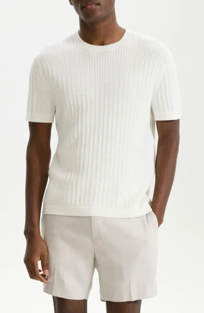 Theory Cable Short Sleeve Cotton Blend Sweater In Ivory