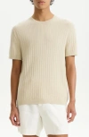 Theory Cable Short Sleeve Cotton Blend Sweater In New Sand