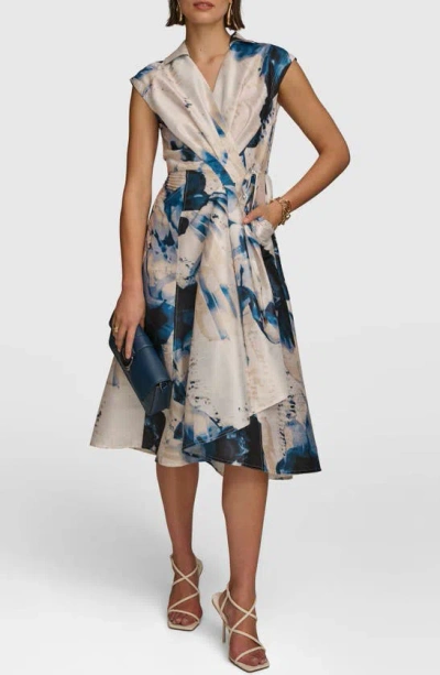 Donna Karan Print Midi Wrap Dress In Tide Cream