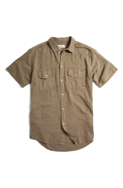 Rowan Leeds Cotton Gauze Short Sleeve Button-up Shirt In Umber