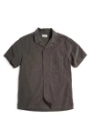 Rowan Zion Cotton Corduroy Short Sleeve Button-up Shirt In Faded Black