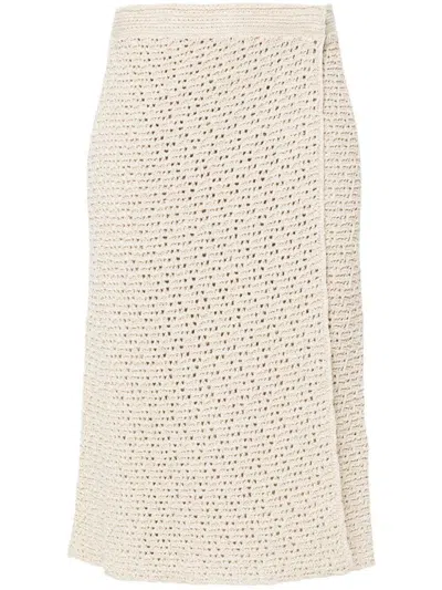 Bottega Veneta Cotton Crochet Skirt In Beige