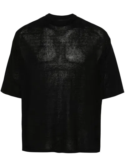 Roberto Collina Linen Crew Neck T-shirt Clothing In Black