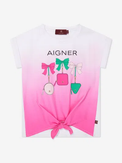 Aigner Kids' Logo印花正面系带t恤 In Pink