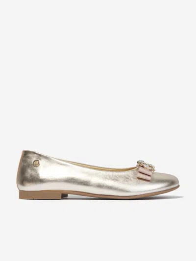 Andanines Kids' Metallic Leather Ballerina Shoes In Gold