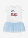 Monnalisa Kids'   Cotton Dress With Embroidered Cherries In White + Cloud