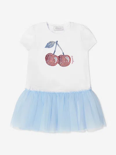 Monnalisa Kids'   Cotton Dress With Embroidered Cherries In White