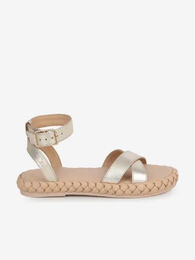 Chloé Kids' Braided-sole Leather Sandals In Gold