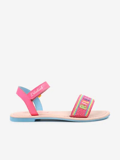 Billieblush Kids' Bead-embellished Logo Sandals In Pink