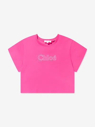 Chloé Kids' Logo-embroidered Cotton T-shirt In Pink