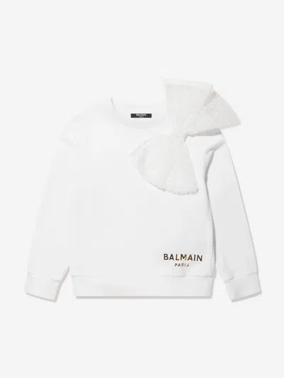 Balmain Kids' Girls White Bow Cotton Sweatshirt