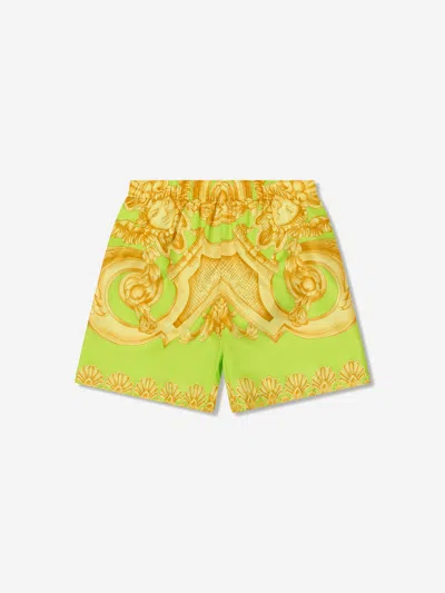 Versace Kids' Baroque-pattern Print Swim Shorts In Green