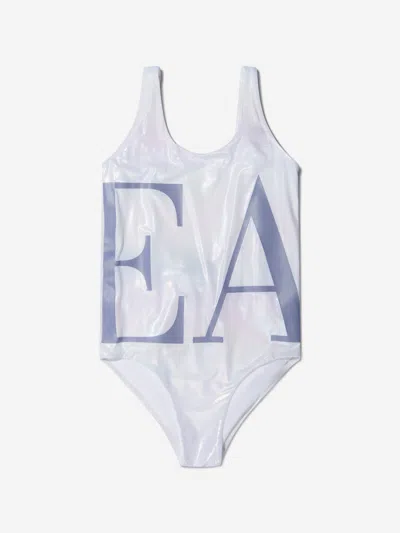 Emporio Armani Babies' Girls Logo Print Swimsuit 4 Yrs White